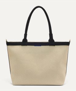 The Lightweight Zip Tote - Black and White Raffia-Knit